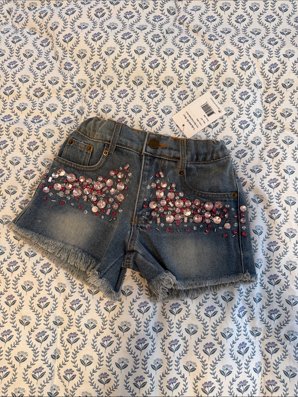 Lola and the Boys Pink Crystal Denim Shorts
